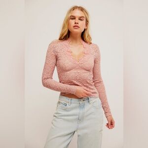 Free People - All Day Lace Long Sleeve - Pale Mauve - Size XS
